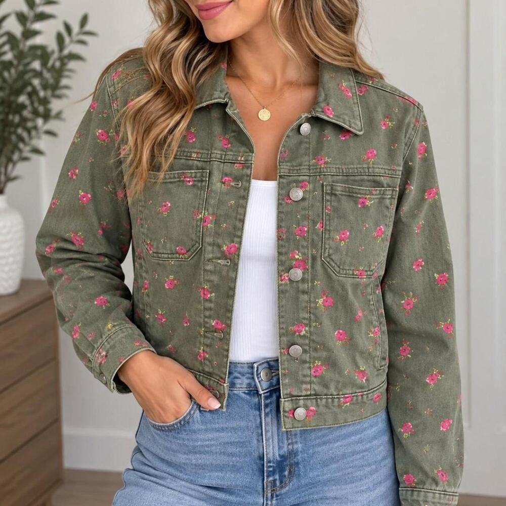 Free assembly green denim jacket